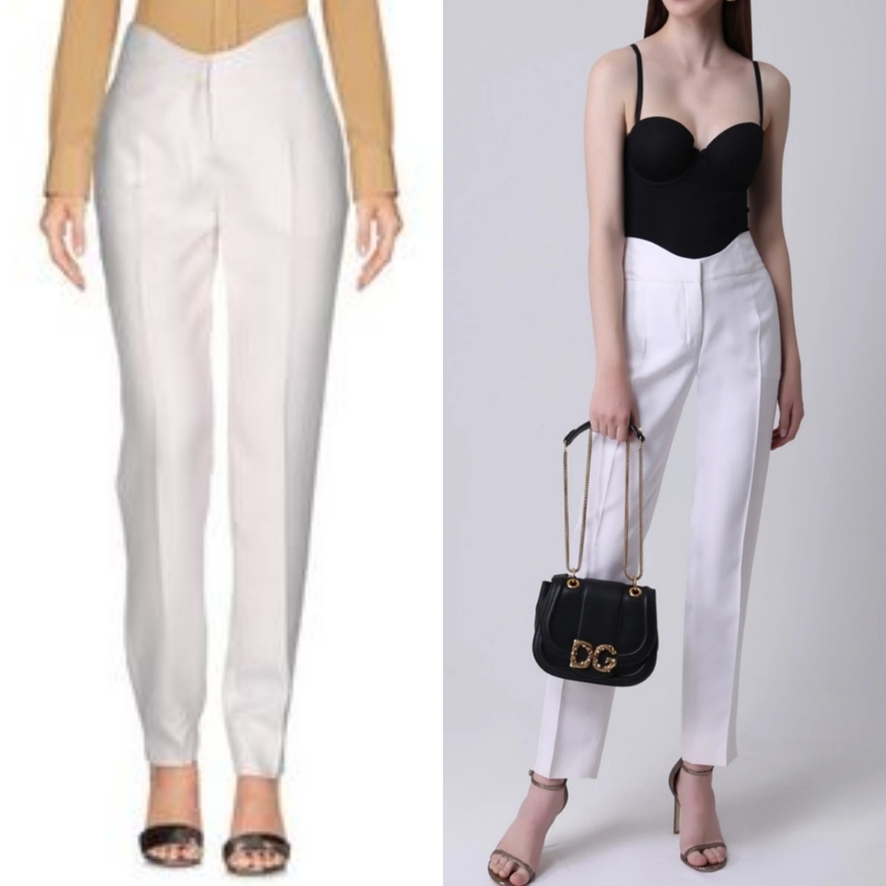 Agnona Waistline Dip 100% Wool Trousers Pants Beige Designer Size IT48 / 12